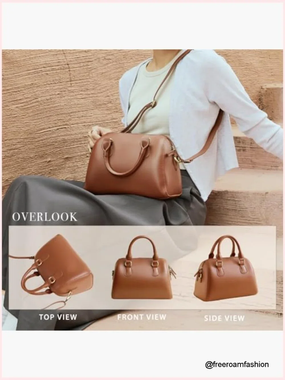Vintage Vegan Leather Boston Satchel Purse - Top Handle Shoulder Bag